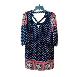 NWT Skies Are Blue 3/4 sleeve criss-cross neckline midi shift dress SZ 8 blue